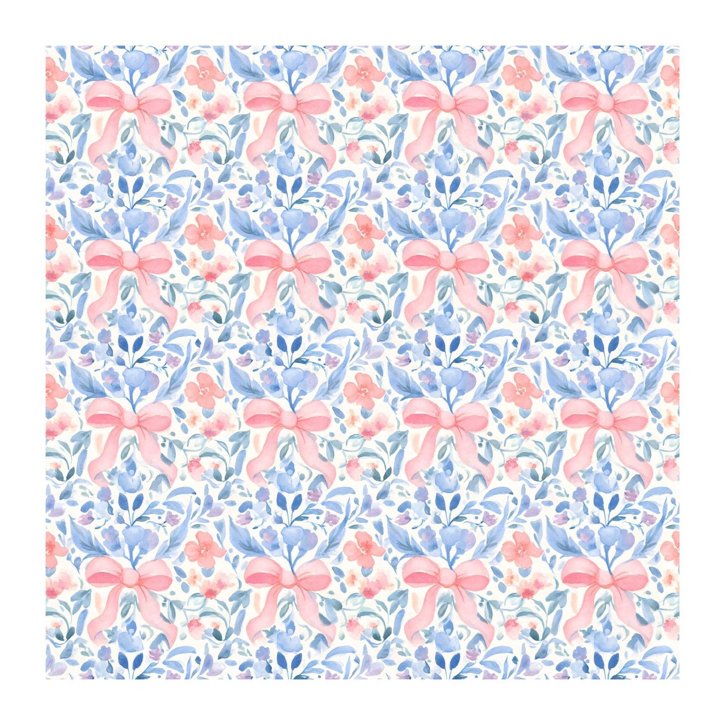 Pattern of pink bows and flowers on a white background