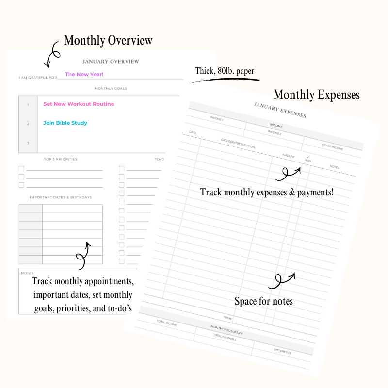 2026 Spiral Monthly Planner - Black & White Stripe (8.5x11)