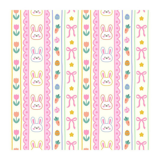 Pastel pattern with bunnies, bows, and carrots on a white background