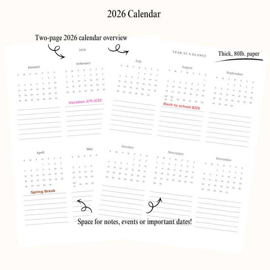 2026 Spiral Monthly Planner - Black & White Stripe (8.5x11)