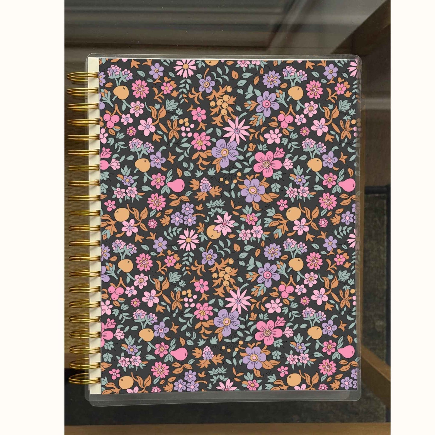 8.5x11 Notebook - Black Wildflower