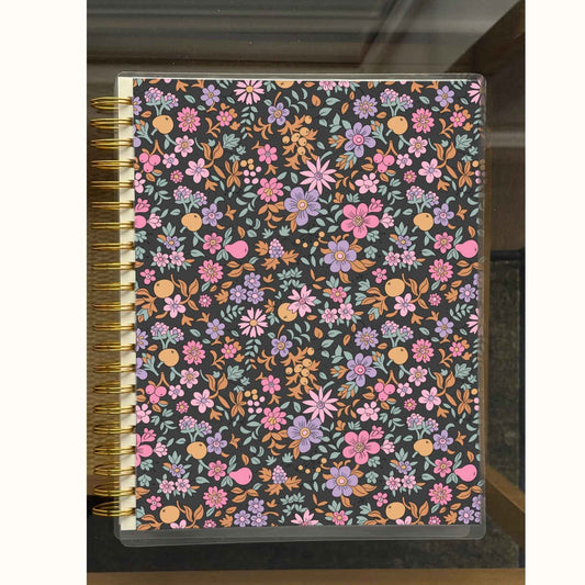 8.5x11 Notebook - Black Wildflower