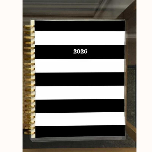 2026 Spiral Weekly Planner - Black & White Stripe (8.5x11)