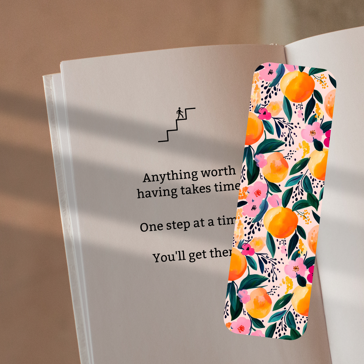 Peach Floral Bookmark